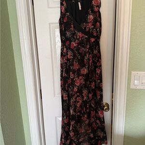 Xhilaration Black and Pink Floral Maxi Dress
